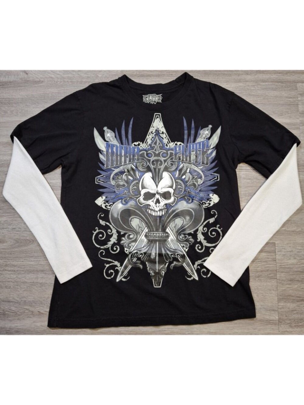 Y2K MMA Elite Thermal Skull Gothic Black & White Long Sleeve Mens Medium